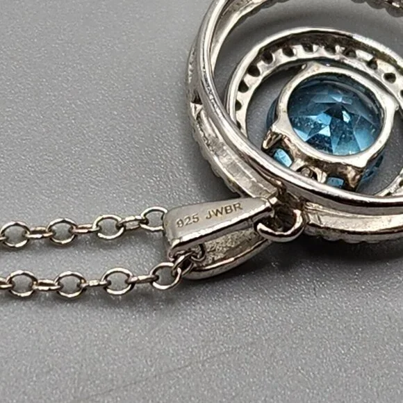JWBR Sterling Silver 925 Pendant Necklace Floating Halo Blue Stone Accent 18" - Picture 7 of 10